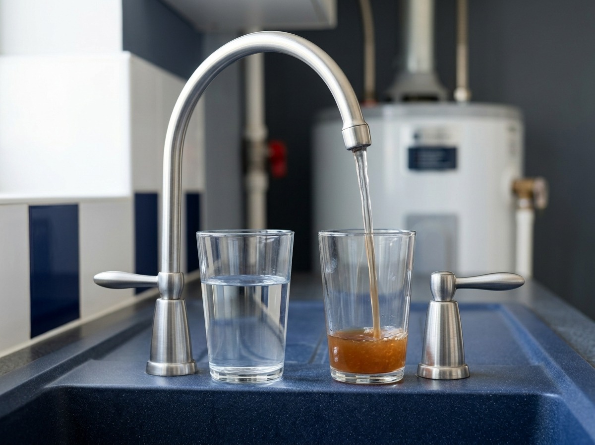 Separate hot and cold faucet streams fill two clear glasses, visually demonstrating the first safe source-comparison check.